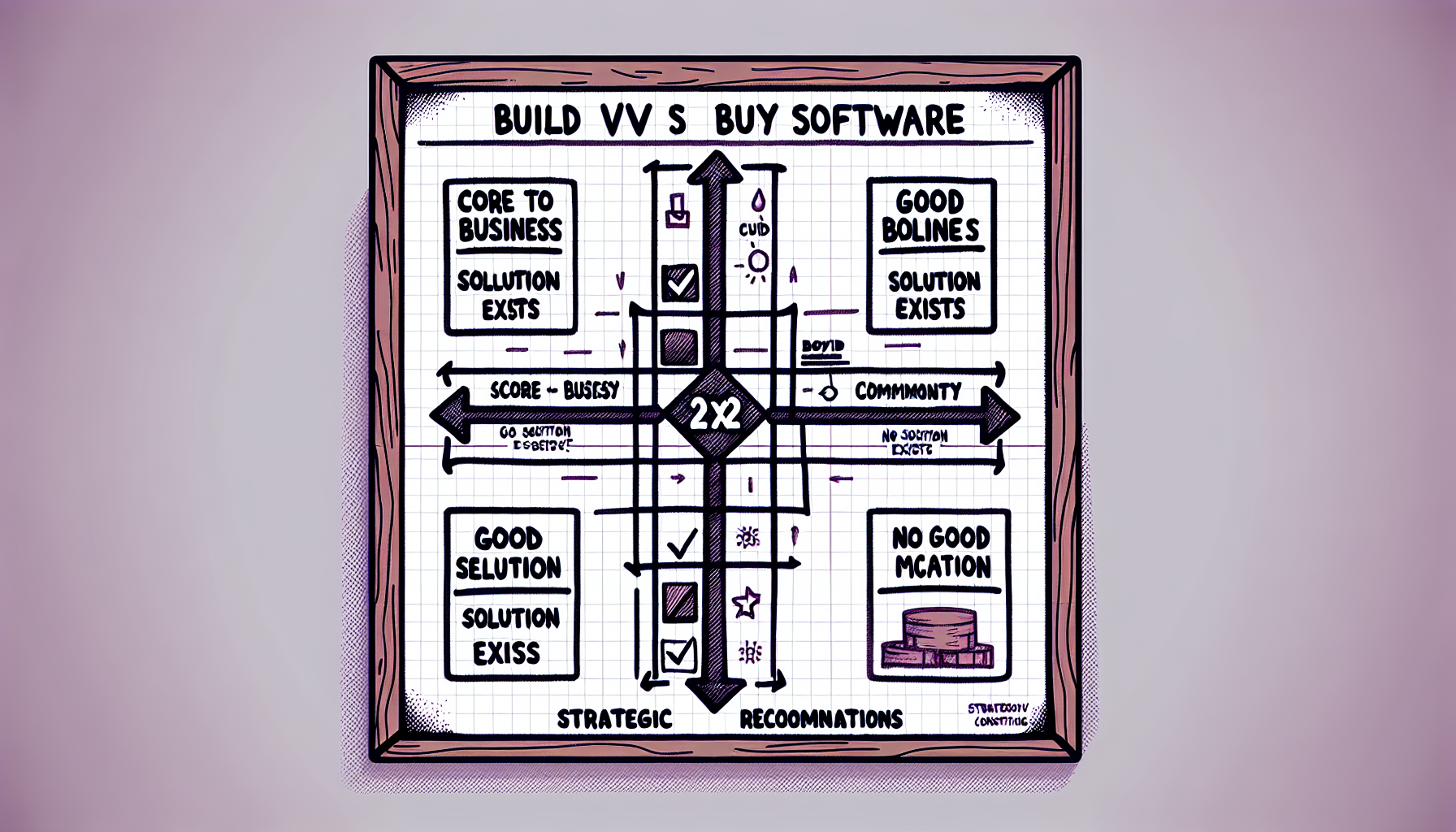 Build vs Buy Decision Matrix - mapping core vs commodity against solution availability