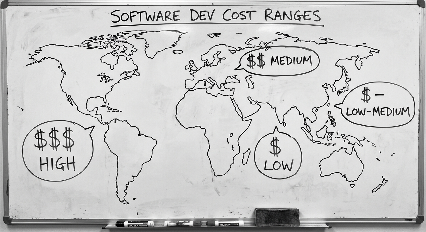 Global outsourcing cost comparison map showing rates across regions