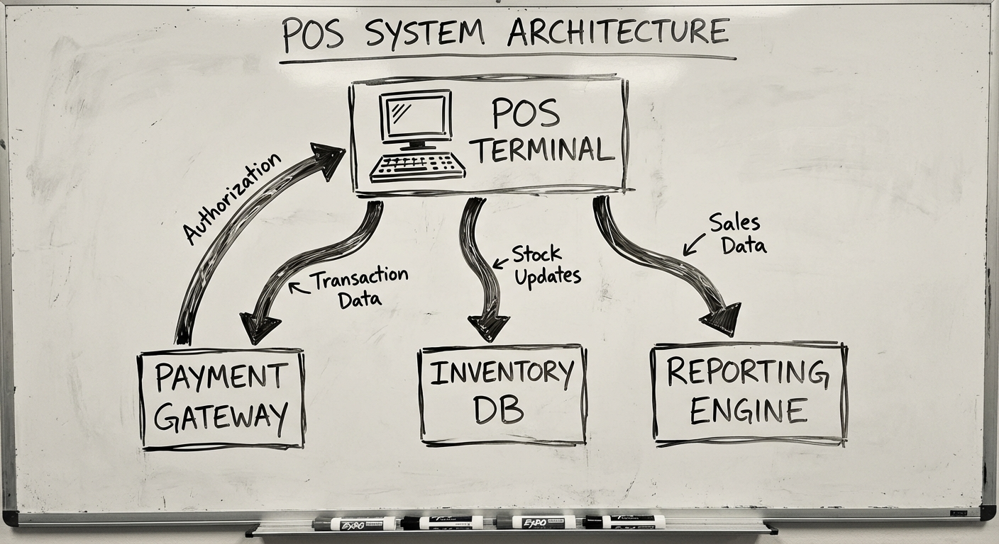 POS system architecture showing hardware and software layers