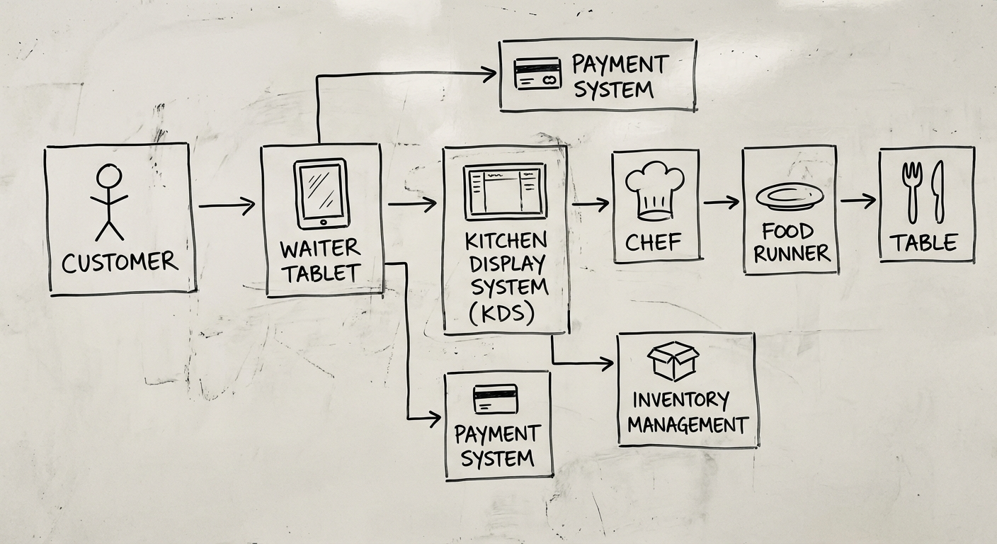 Restaurant POS order workflow from table to kitchen to payment