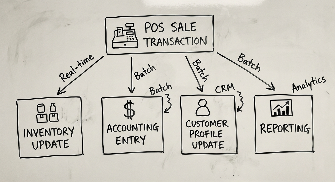 Alur data dalam sistem POS retail dari transaksi ke business intelligence